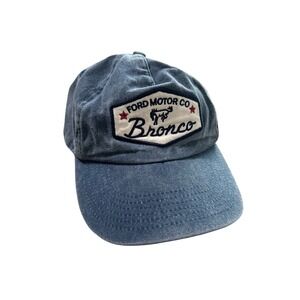 Ford Bronco Hat Blue Washed Denim Snapback Baseball Cap Western Country Boho